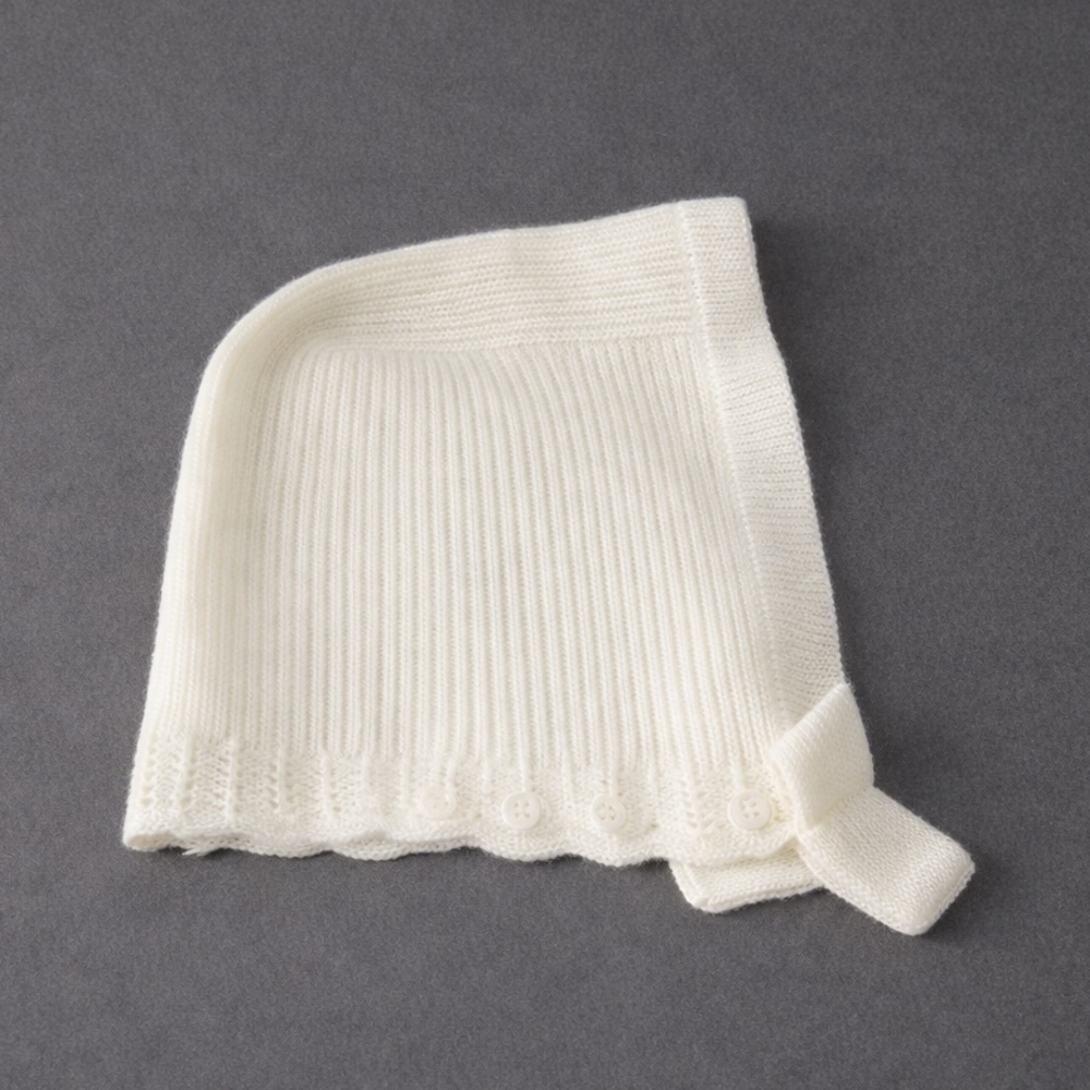 Zara Kids Knit Balaclava Cream 3–6Y Bow Button Winter Hat Hood Scallop Girls NWT